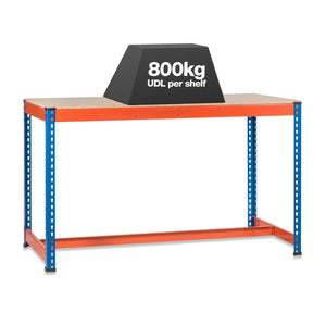 1x SX800 T-Bar Workbench - 915mm High - 800kg - Chipboard - Blue/Orange