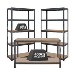 2x VRS Shelving Units - 1800mm High & 1x Workbench - 1600mm Wide - Grey