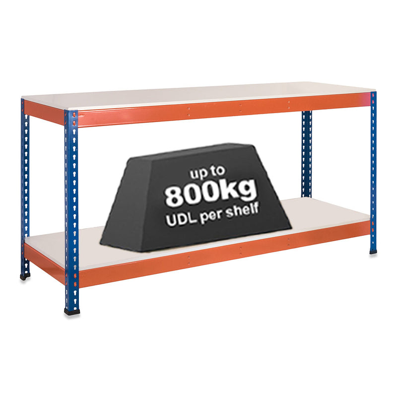 1x SX800 Workbench - 915mm High - 800kg - Melamine - Blue/Orange