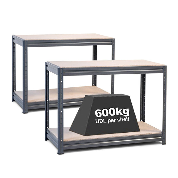 2x HRX Heavy Duty Workbenches - 870mm High - 600kg - Grey