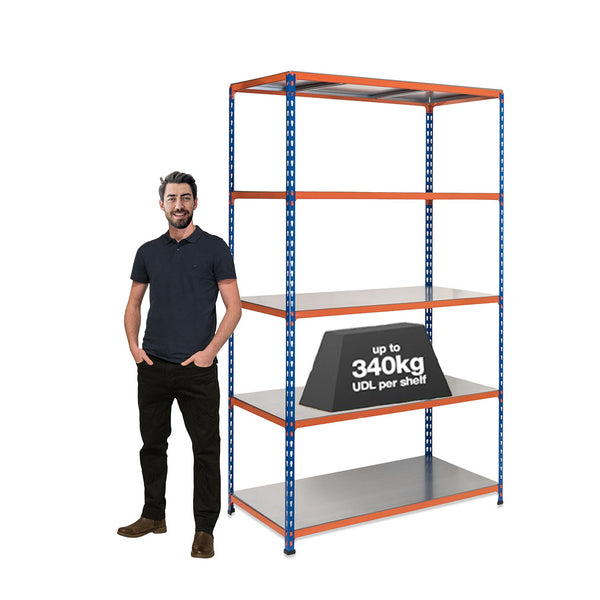 1x SX340 Industrial Shelving - 2440mm High - 340kg - Steel - Blue & Orange