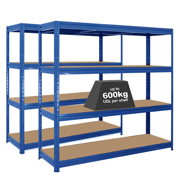 2x HRX Heavy Duty Garage Shelving - 1770mm High - up to 600kg - Blue