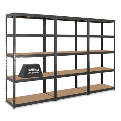 3x VRS Heavy Duty Garage Shelving - 1800mm High - 325kg - Grey