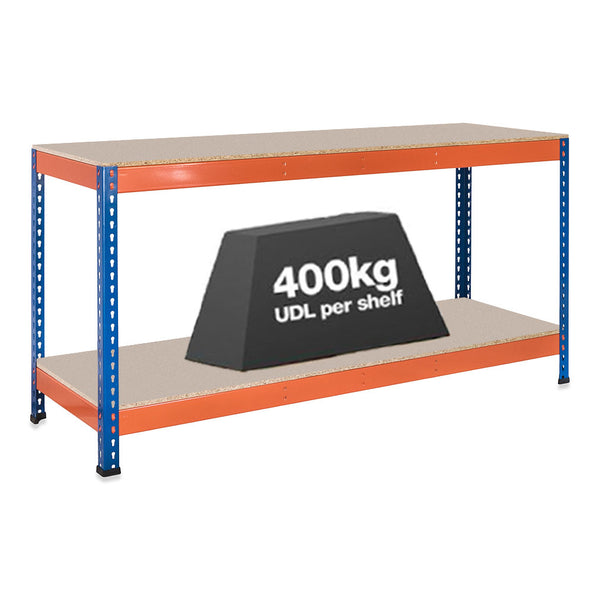 1x SX400 Workbench - 915mm High - 400kg - Chipboard - Blue/Orange