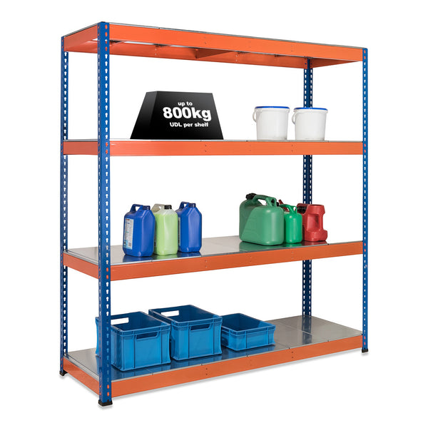 1x SX800 Industrial Shelving - 3050mm High - 800kg - Steel - Blue & Orange