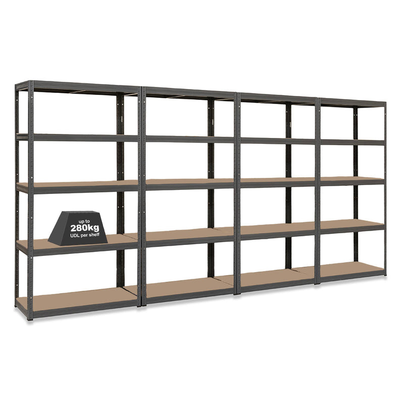 4x VRS Heavy Duty Shelving - 2130mm High - 200/280kg - Grey