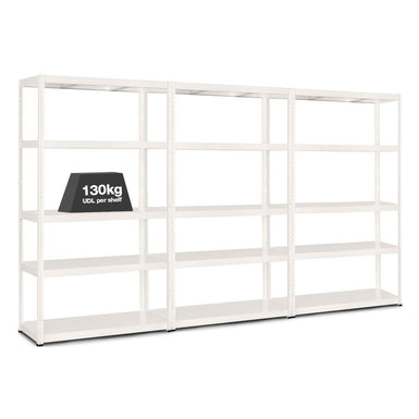3x MT Metal Garage Shelving - 1800mm High - 90/130kg - White