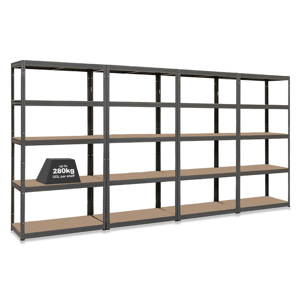 4x VRS Garage Shelving - 1800mm High - 200/280kg - Grey