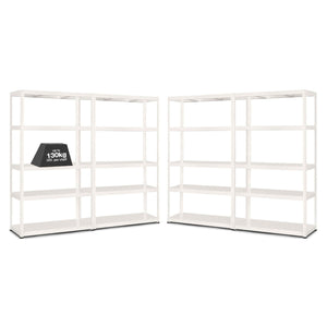 4x MT Metal Garage Shelving - 1800mm High - 90/130kg - White