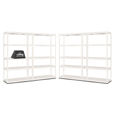 4x MT Metal Garage Shelving - 1800mm High - 90/130kg - White