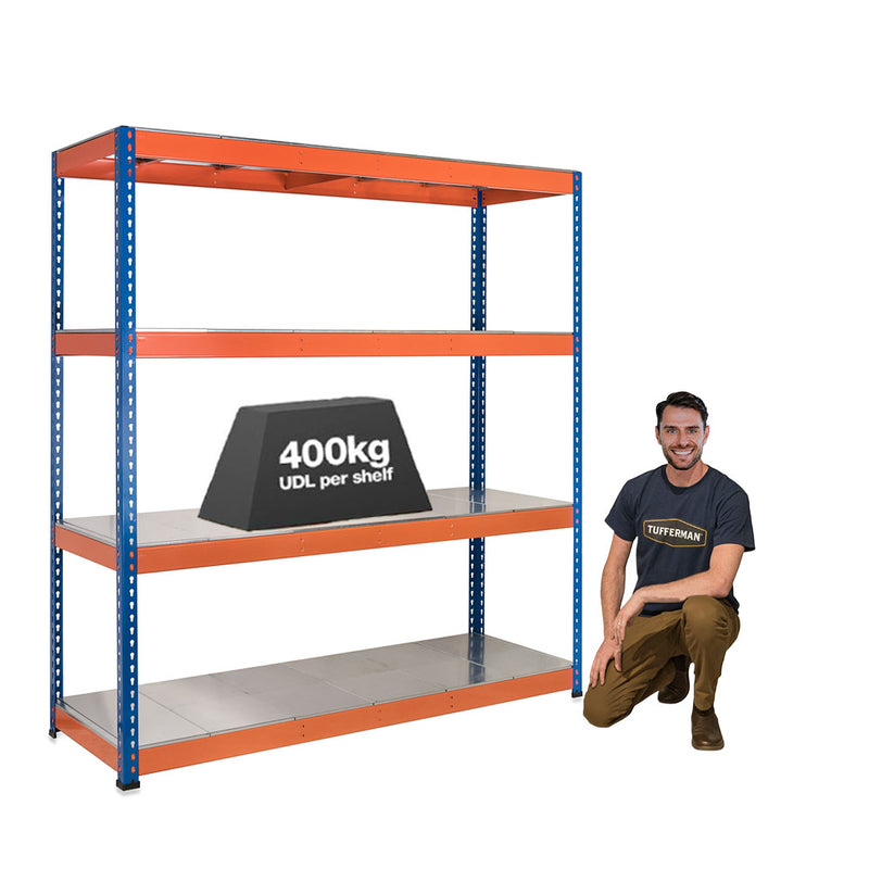 1x SX400 Industrial Shelving - 2440mm High - 400kg - Steel - Blue & Orange