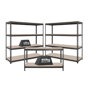 2x CRW Industrial Shelving - 1800mm High & 1x CRW Workbench - 1600mm Wide - Grey