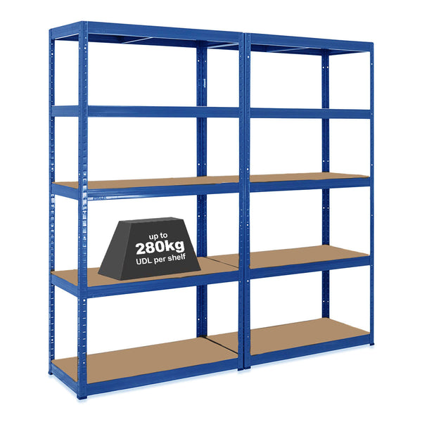 2x VRS Heavy Duty Shelving - 1800mm High - 200/280kg - Blue