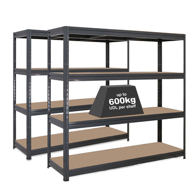 2x HRX Heavy Duty Garage Shelving - 1770mm High - up to 600kg - Grey