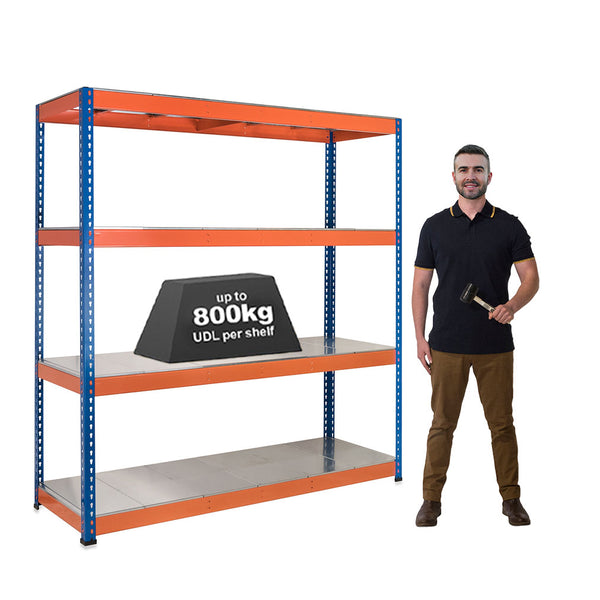 1x SX800 Industrial Shelving - 1980mm High - 800kg - Steel - Blue & Orange