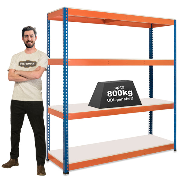 1x SX800 Industrial Shelving - 1980mm High - 800kg - Melamine - Blue & Orange