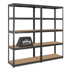 2x VRS Heavy Duty Shelving - 1800mm High - 200/280kg - Grey