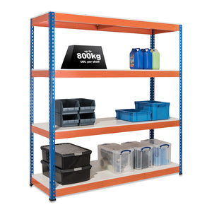 1x SX800 Industrial Shelving - 3050mm High - 800kg - Melamine - Blue & Orange