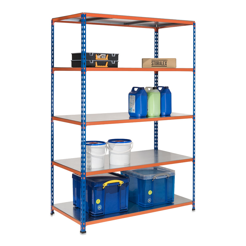 1x SX200 Industrial Shelving - 2440mm High - 200kg - Steel - Blue & Orange