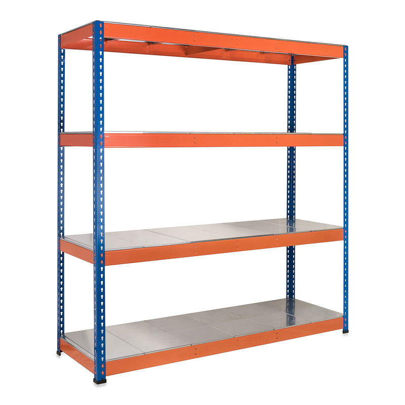 4x SX400 Industrial Shelving - 1980mm High - 400kg - Steel - Blue & Orange