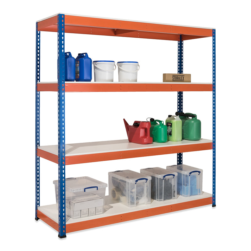 3x SX400 Industrial Shelving - 1677mm High - 400kg - Melamine - Blue & Orange