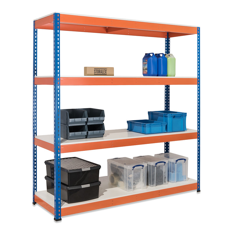 4x SX800 Industrial Shelving - 2440mm High - 800kg - Melamine - Blue & Orange