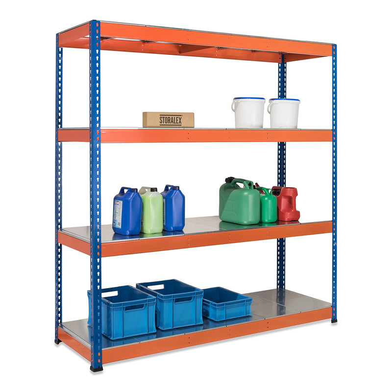 4x SX800 Industrial Shelving - 2440mm High - 800kg - Steel - Blue & Orange