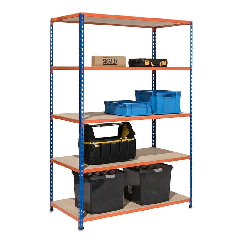 1x SX340 Industrial Shelving - 2440mm High - 340kg - Chipboard - Blue & Orange