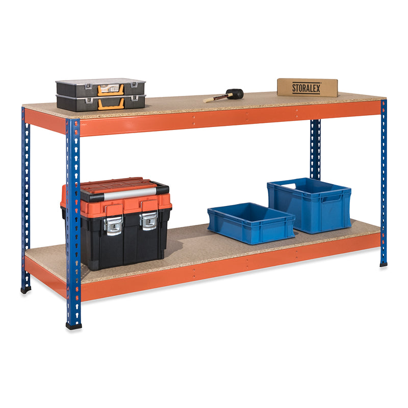 2x SX800 Workbenches - 915mm High - 800kg - Chipboard - Blue/Orange