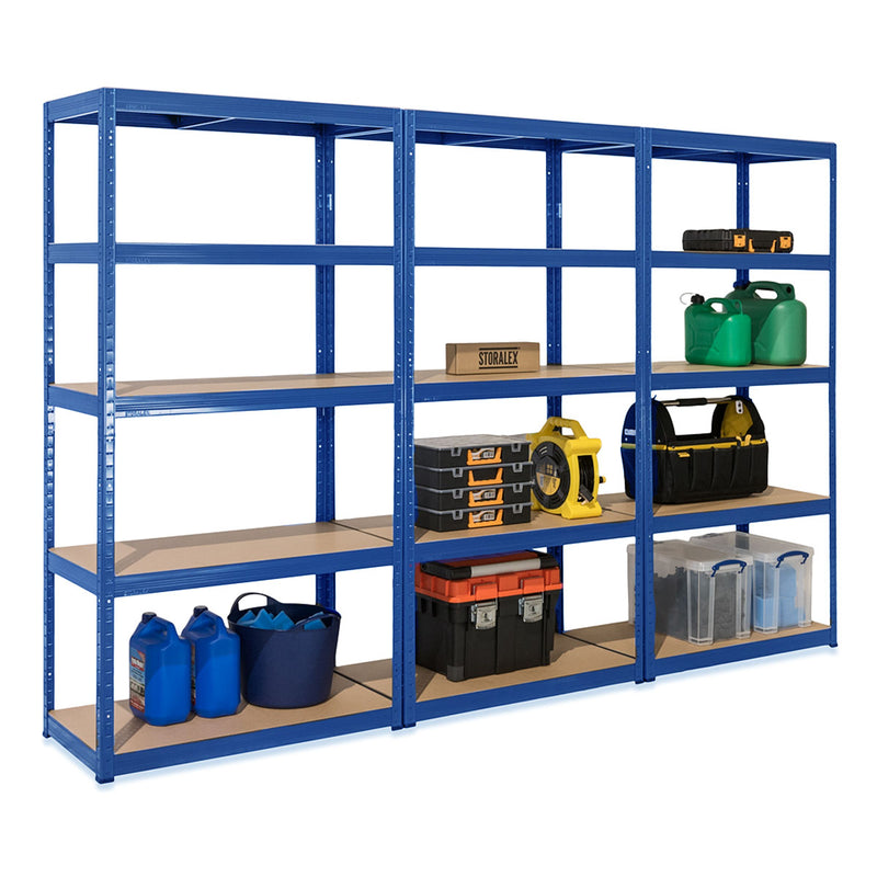 3x VRS Garage Shelving - 1800mm High - 200/280kg - Blue