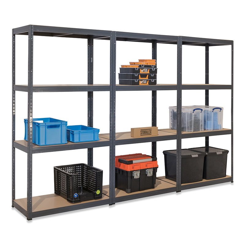 High Depth Storage Racks 3x Storalex VRS Heavy Duty Shelving Units 1600mm High 200kg Grey ...