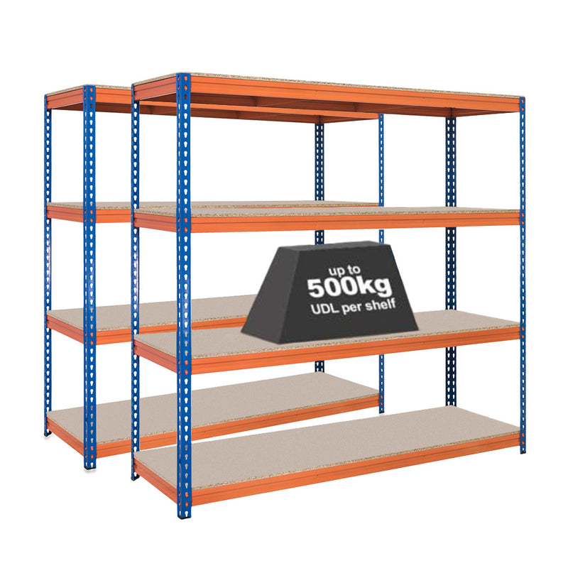 2x CRW Industrial Shelving - 1800mm High & 1x CRW Workbench - 1200mm Wide - Blue/Orange