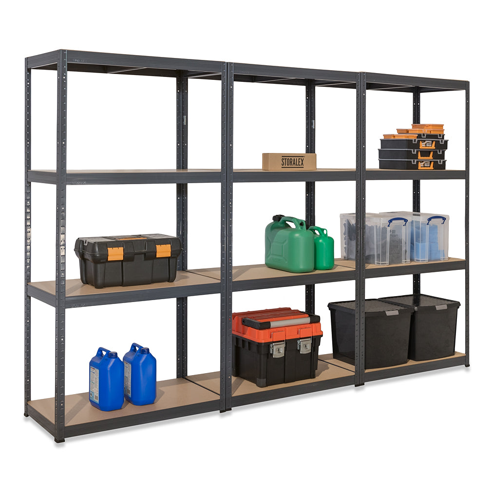 Tufferman Racking 3x Storalex VRS Garage Shelving Units 1600mm High 200kg Grey - Tufferman