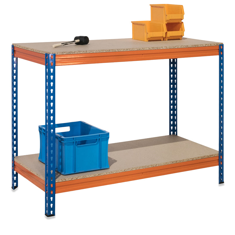 1x CRW Heavy Duty Workbench - 915mm High - 400kg - Chipboard - Blue/Orange