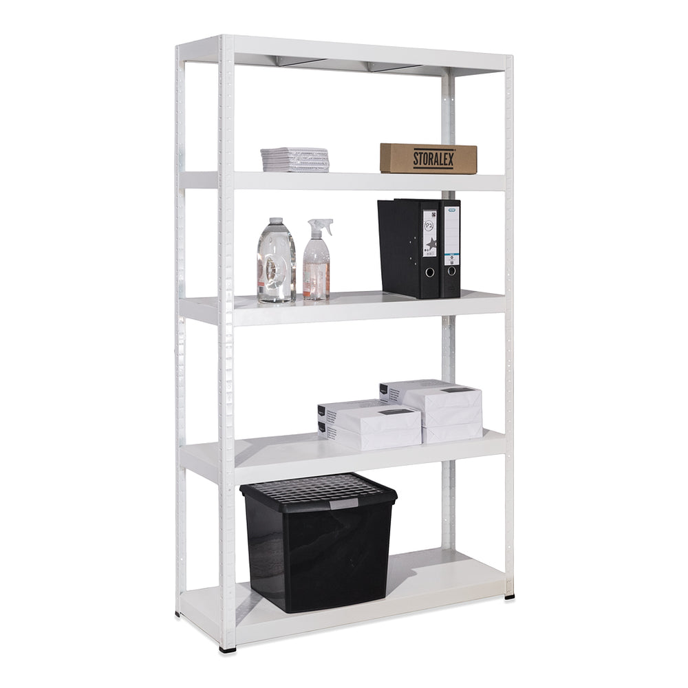 1x Storalex MT Metal Shelving 1800mm High 90/130kg White - Tufferman