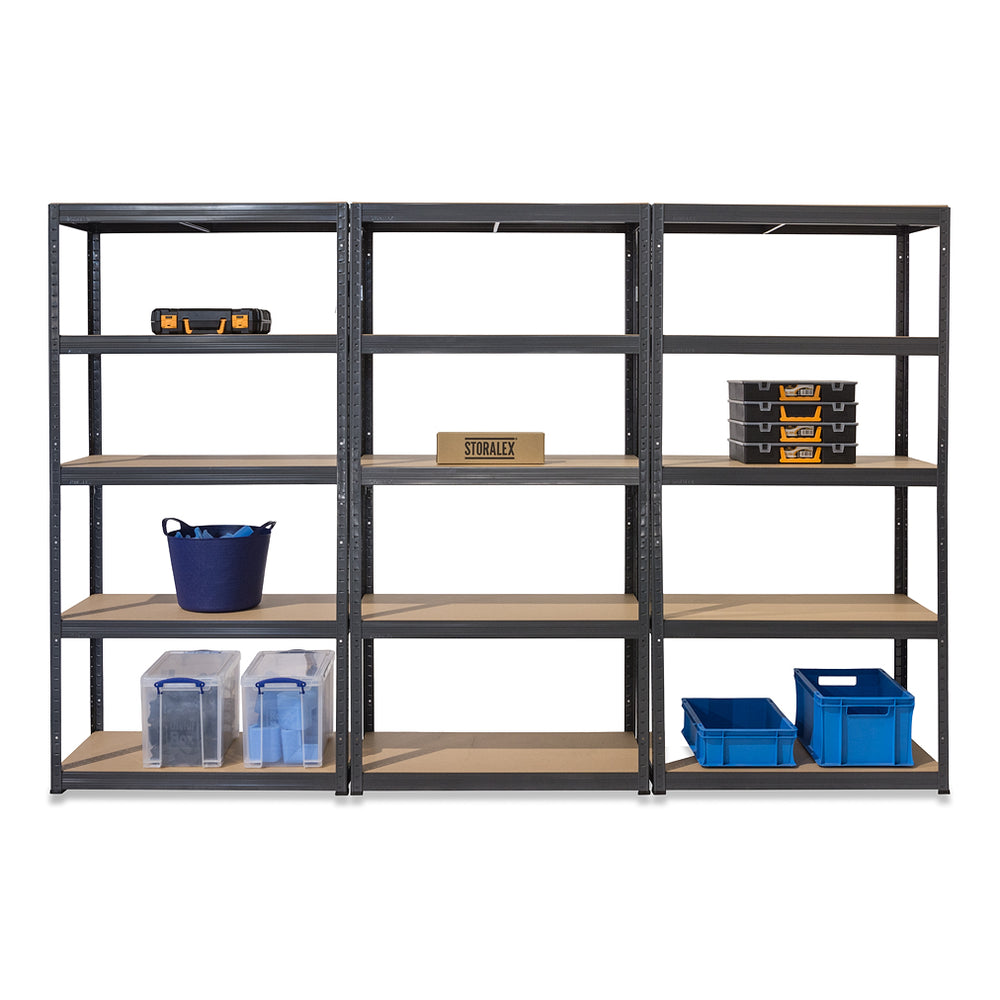 3x Storalex VRS Heavy Duty Shelving Units 1800mm High 200/280kg Grey ...
