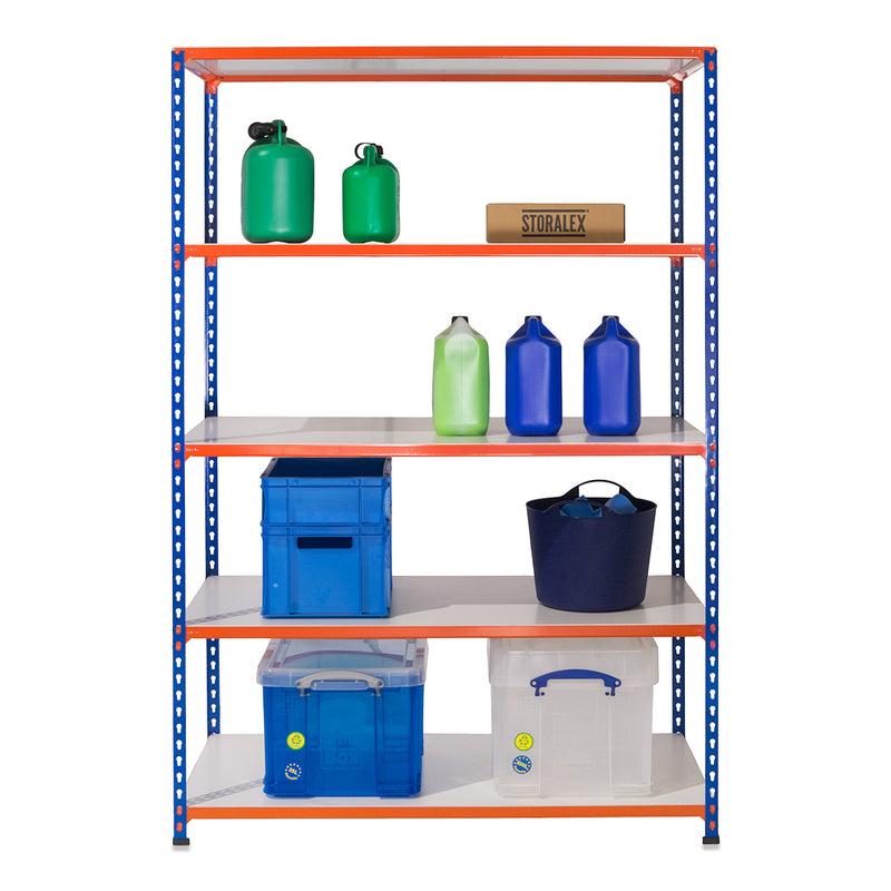 2x SX200 Industrial Shelving - 2440mm High - 200kg - Melamine - Blue & Orange