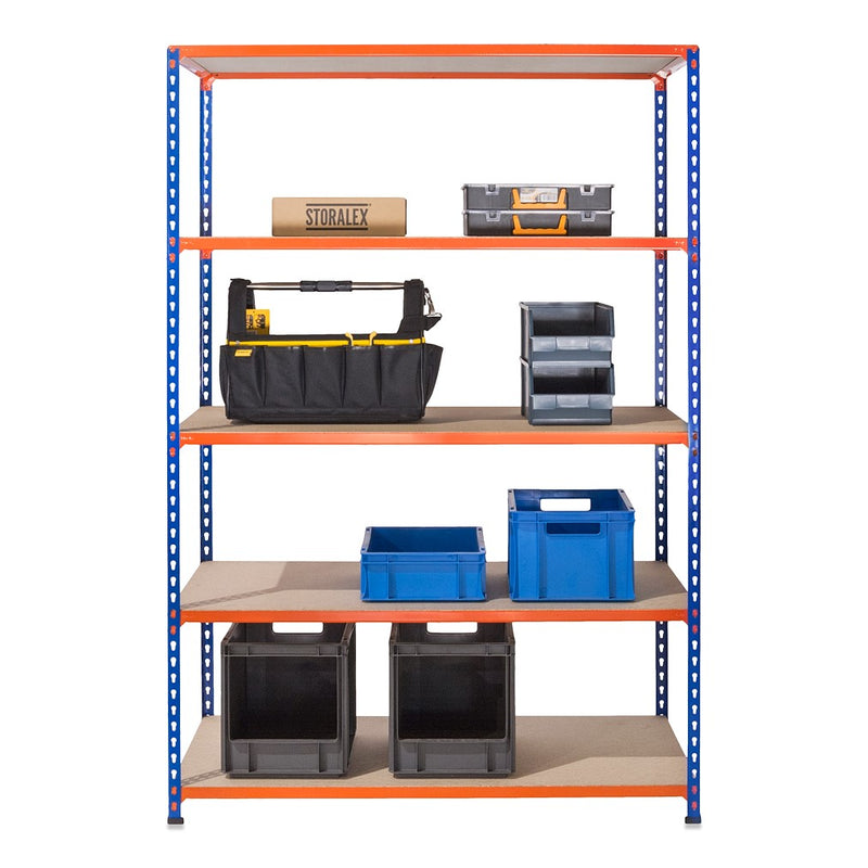 2x SX200 Industrial Shelving - 2440mm High - 200kg - Chipboard - Blue & Orange