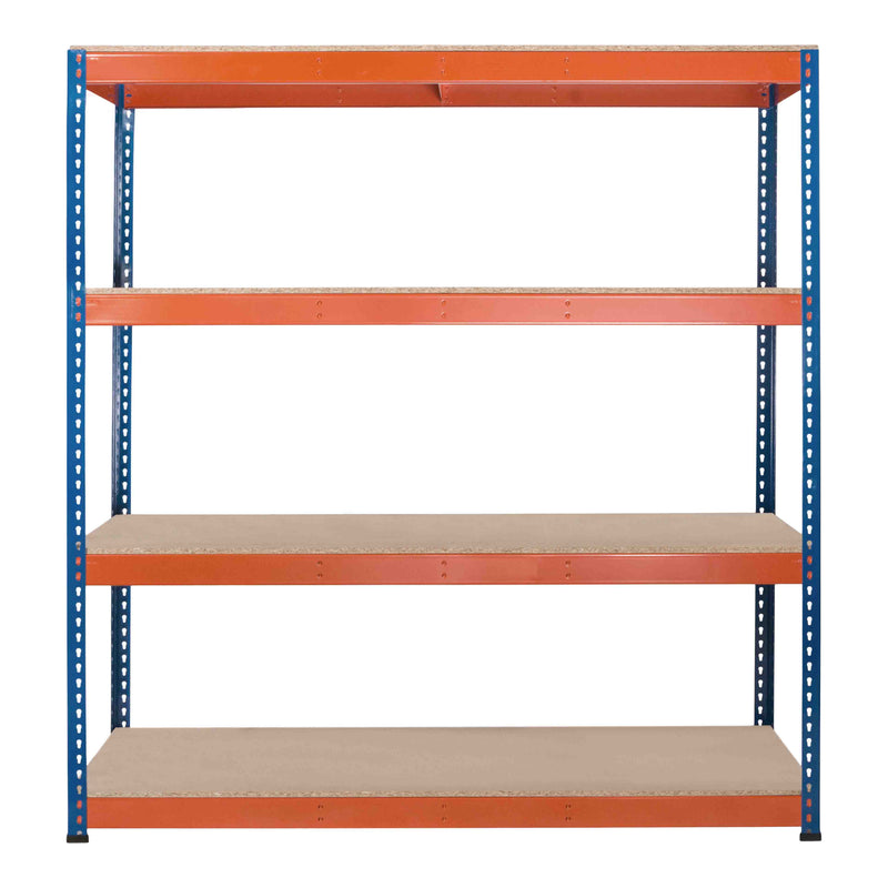 3x SX400 Industrial Shelving - 1677mm High - 400kg - Chipboard - Blue & Orange