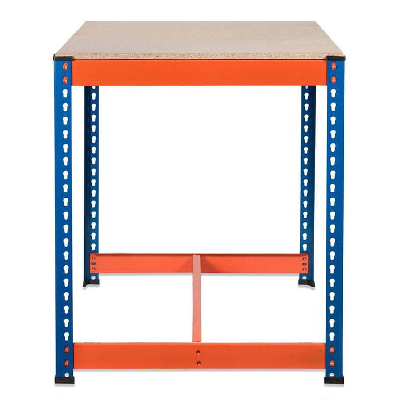 2x SX800 T-Bar Workbenches - 915mm High - 800kg - Chipboard - Blue/Orange