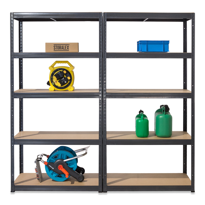 2x VRS Shelving Units - 1800mm High - Grey with 12x 24L Strata Plastic Storage Boxes