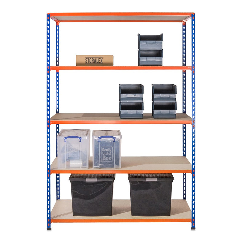 1x SX340 Industrial Shelving - 2440mm High - 340kg - Chipboard - Blue & Orange