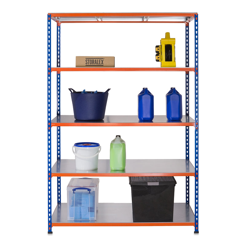 3x SX200 Industrial Shelving - 1830mm High - 200kg - Steel - Blue & Orange