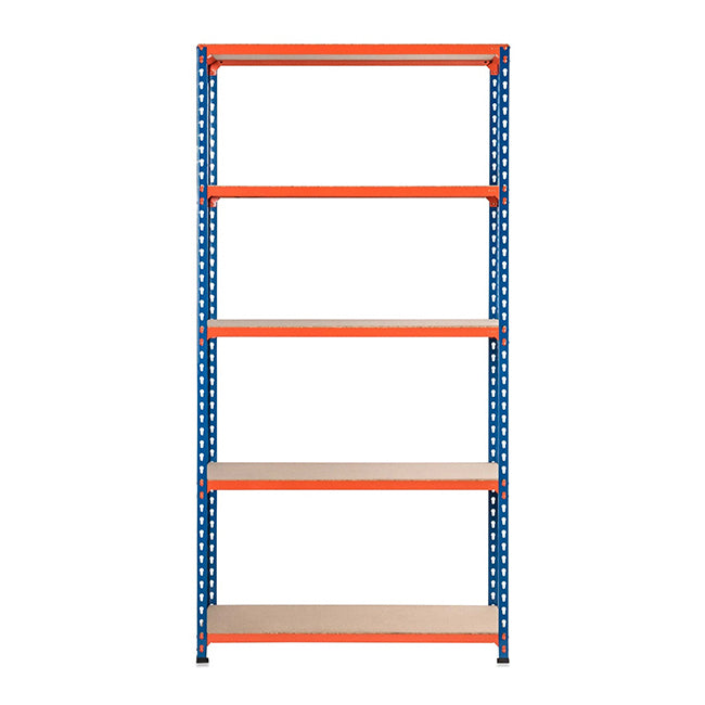 3x SX200 Industrial Shelving - 1830mm High - 200kg - Chipboard - Blue & Orange