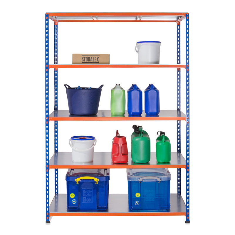 1x SX340 Industrial Shelving - 1980mm High - 340kg - Steel - Blue & Orange