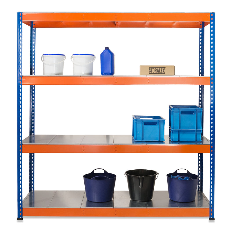 4x SX400 Industrial Shelving - 1677mm High - 400kg - Steel - Blue & Orange