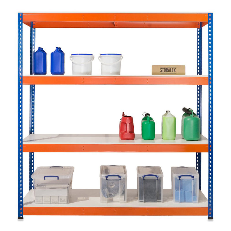 3x SX400 Industrial Shelving - 2440mm High - 400kg - Melamine - Blue & Orange