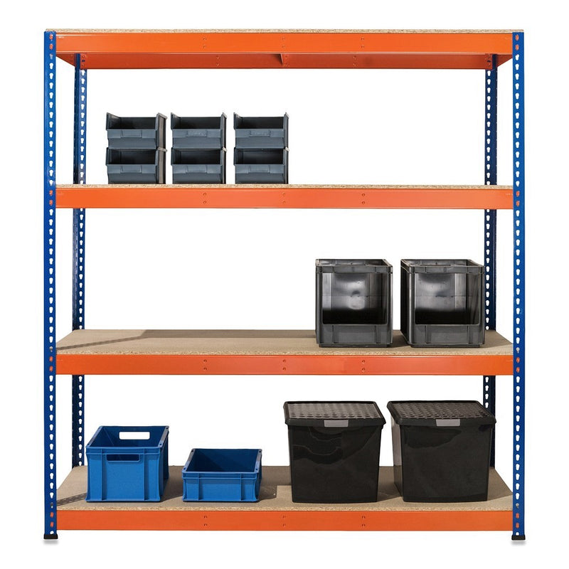 4x SX400 Industrial Shelving - 2440mm High - 400kg - Chipboard - Blue & Orange