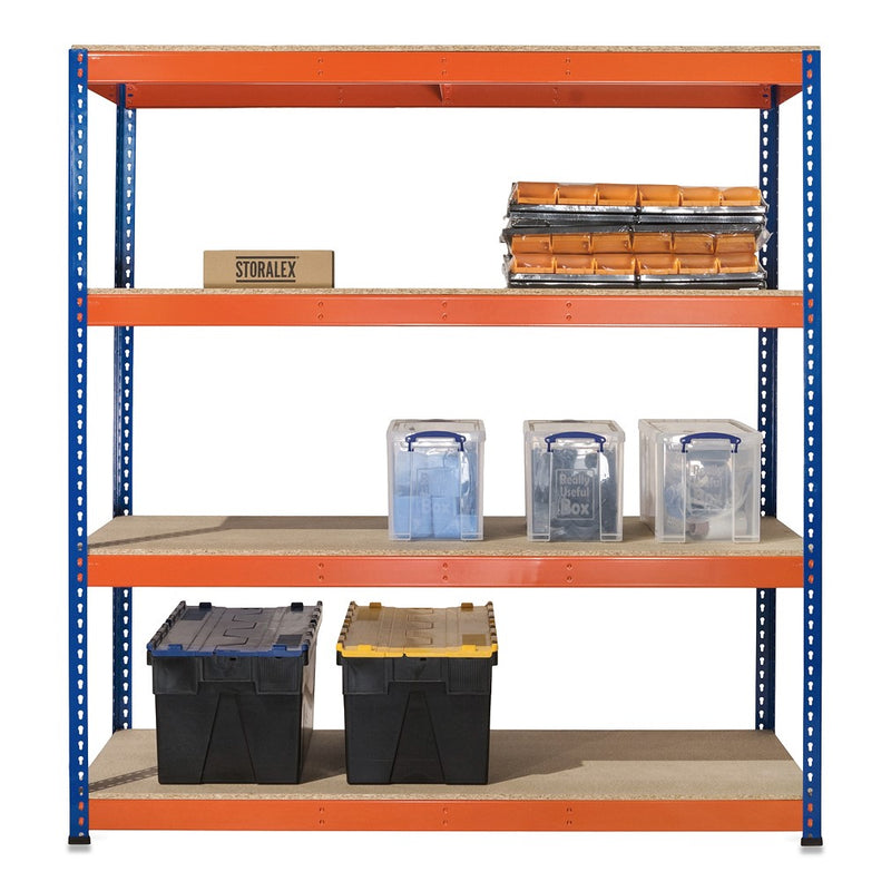 1x SX800 Industrial Shelving - 2440mm High - 800kg - Chipboard - Blue & Orange