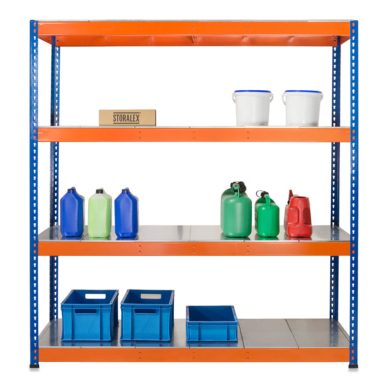 4x SX800 Industrial Shelving - 2440mm High - 800kg - Steel - Blue & Orange